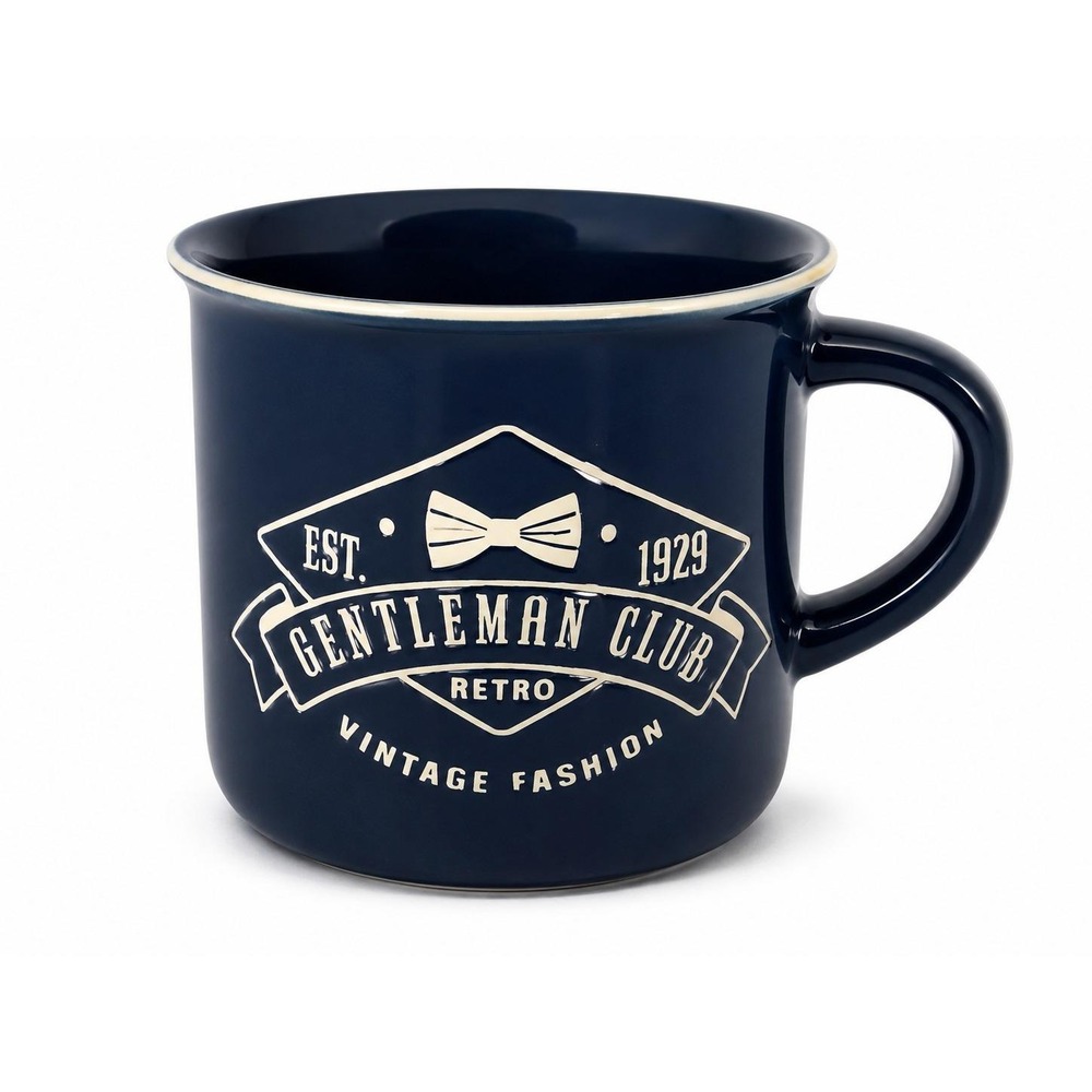 Crofton Gentleman Club Stoneware Coffee Mug 12.5 oz Navy Blue Retro Camp Cup